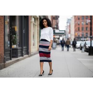 Trouvé Striped Knit Pencil Skirt in Navy, White, and Red, Size M